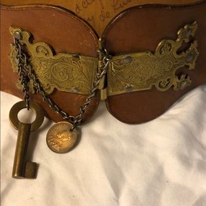 Handcrafted brown leather belt 28” filigree detail